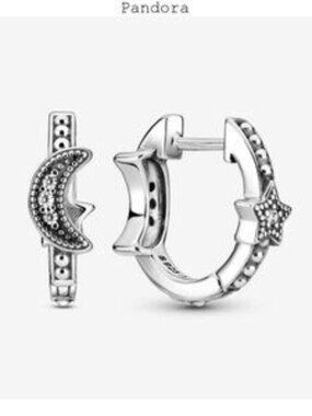 Pandora Crescent Moon & Stars Beaded Hoop Earrings